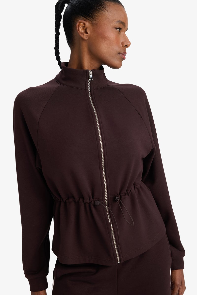DeFacto Brown Woman Standard Fit Stand Collar Fleece Lining Modal Zip-Up Sweatshirt Casual - Image 3